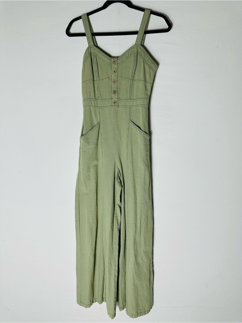 Jessica Simpson Sage Green Jumpsuit S Linen  Cotton Blend Coastal Cottage